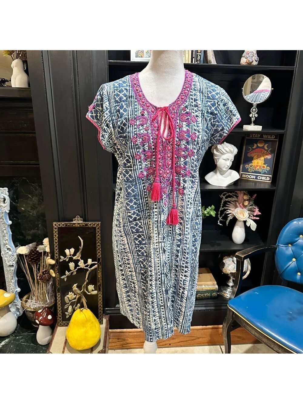 Bella Tu Blue And Pink Beaded Dress Size Medium